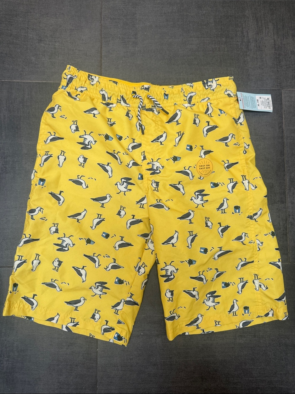 Cat & Jack Yellow Seagull-Print Swim Trunks